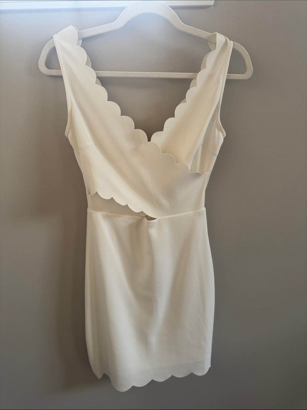 Scalloped V-Neck White Mini Dress